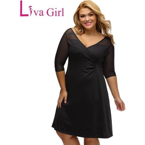 Liva Girl Black V Neck Half Sleeve Large Size Dress Female Plus Size XXL Casual Dress Autumn 2019 Women Big Size Party Dresses