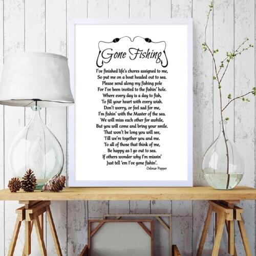 Gone Fishing Poem Wall Art Canvas Painting Delmar Pepper Mourning Quotes Minimalist Poster And Print Wall Picture Home Decor