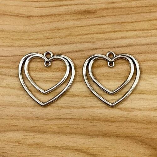 30 Pieces Hollow Open Love Hearts Silver Color Charms Pendants 2 Sided for Bracelet Earring Jewelry Findings Making 25mm