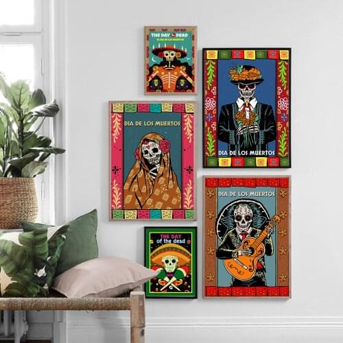 Corpse Day Of The Dead Dia De Los Muertos Nordic Posters and Prints Wall Art Canvas Painting Wall Pictures for Living Room Decor