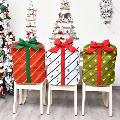 Christmas Chair Back Cover Cute Bow Gift Package Festival Restaurant Home Cartoon Chair Back Suit