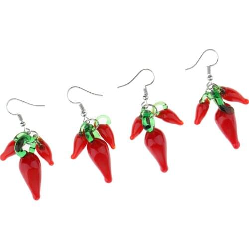 2 Pairs Glass Cluster Hot Red Chili Pepper Drop Tassel Earrings Evening Party Earrings Fashion Jewelry