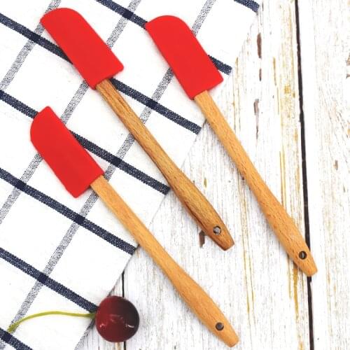 3pcs/Lot Wood Handle Cake Butter Cream Spatula Oil Bread Scraper Brush Silicone Baking & Pastry Tools Kitchen Tool