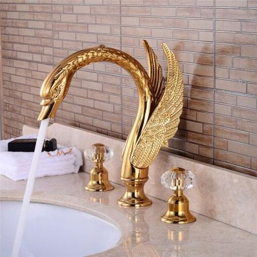 Bathroom Basin faucet Total Brass Sink Mixer Tap Hot and Cold Gold Swan Faucet Bathroom Crane Luxury Dual Handle Lavatory Tap
