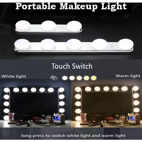 3/5 LED Bulbs Vanity Light USB Stepless Makeup Mirror Light Portable Wall Lamp Color Temperature Adjustable Touch Control