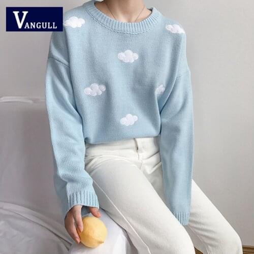 Vangull 2020 Womens Vintage College Style Loose Clouds Sweater Female Korean Punk Thick Cute Loose Harajuku Clothing For Women