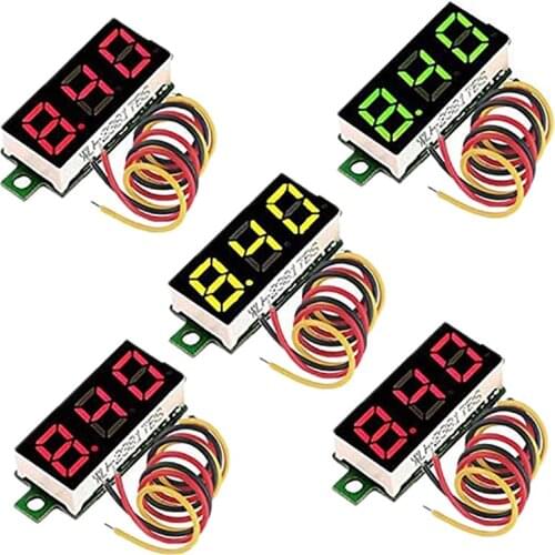 5 Pcs Voltmeter Gauge Tester,0.28 Inch Three-Wire DC 0-100V Voltmeter LED Display Accurate Pressure Measurement