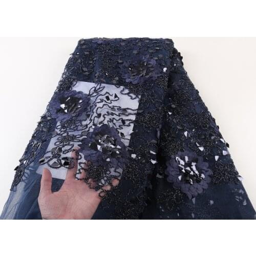 XIYA African navy blue Color Embroidered Mesh Laces Fabric 2021 French Sequins Mesh Tulle Lace Fabric For Party 4046B-2