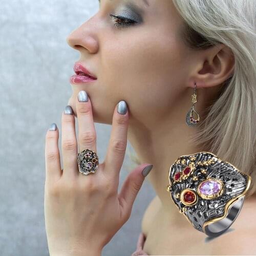 YLMyself 2021New Colorful Stones Ring Crystal Luxury Leaf Geometry Jewellery Cubic Zironium Party Jewelry for Women