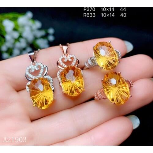 KJJEAXCMY boutique jewelry 925 sterling silver inlaid natural citrine gemstone female ring pendant necklace support test