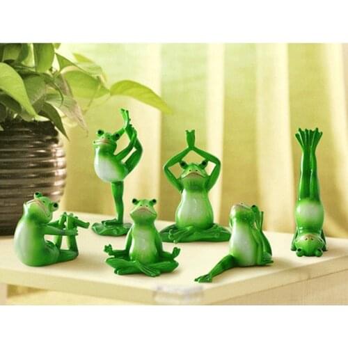 Green Color Home Furnishing Articles Resin Yoga Pose Frog Prince Crafts Model Six-piece Set Animal Display Ornament Decoration