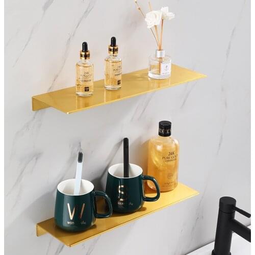 Space Aluminum Gold Bathroom Shelf Mirror Wall Hanging Storage Rack Bathroom Gold Shower Caddy Rack Vanity Cosmetic Shelf