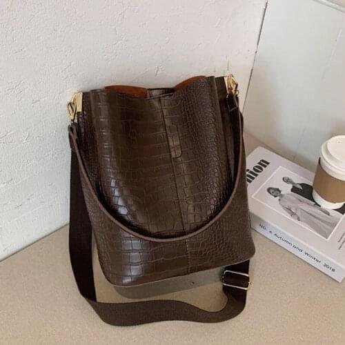 Alligator Pattern Bucket Bag For Women Vintage Shoulder Bag Large Capacity Crossbody Bag Elegant Shopping Handbag Lady Purse