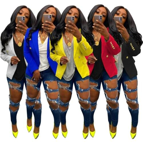 New Fashion 2021 Designer Blazer Jacket Womens Classic Double Breasted Buttons Blazer Outer Elegant Solid Coat Women Clothing