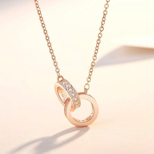 Luxury Bling AAA Zircon Round Double Circle Necklace High Quality Exquisite Feminia Women Choker Wedding Bridal Jewelry Pendant