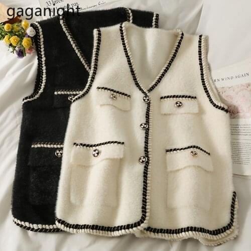 Gaganight Elegant Women Vest Sleeveless Fashion Lady Chic Tank Single Breasted V Neck Korean Tanks Dropshipping Camis 2021 New