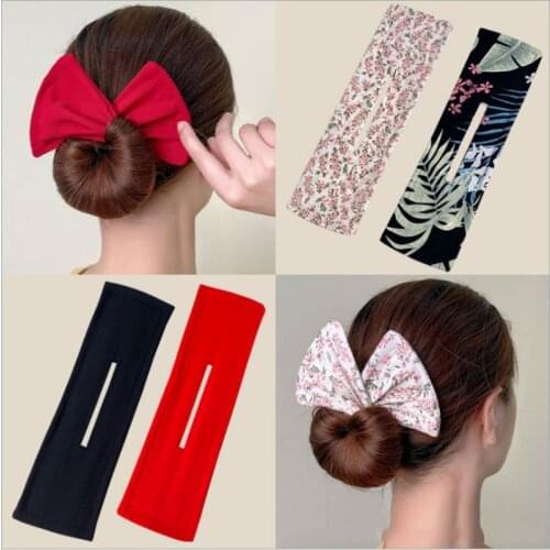 1Pcs Deft Bun Women Solid Color Print Hair Styling Headband Female Hairband Hair Twist Hair Bun Vintage Hair Accessories