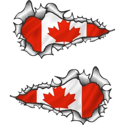 2 Pcs Ripped Torn Metal Design with Canada Canadian Flag Motif External Vinyl Motorcycle Car Sticker Decal for Dodge Stickers