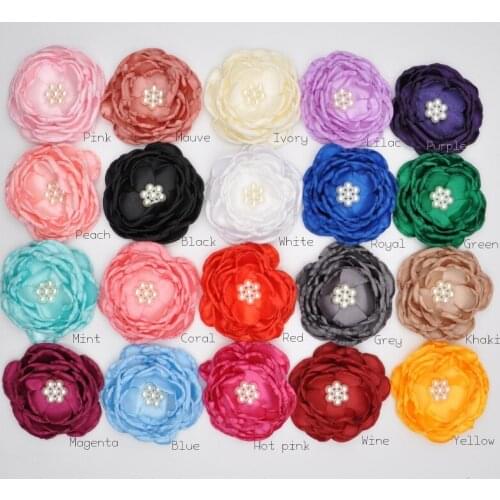20pcs/lot 4Inch Burned Satin Flower With Pearls Fabric Flower Accessory For DIY Crafting