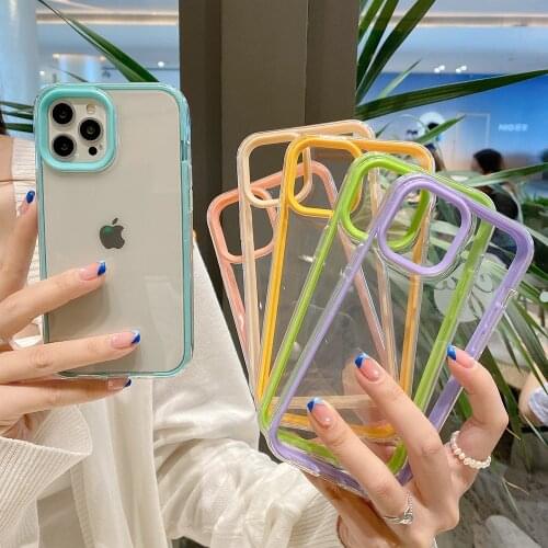 3 in 1 Candy Bumper Transparent Phone Case For iPhone 11 12 Pro Max Mini XS XR 7 8 Plus Shockproof Clear Cover Hard Protection