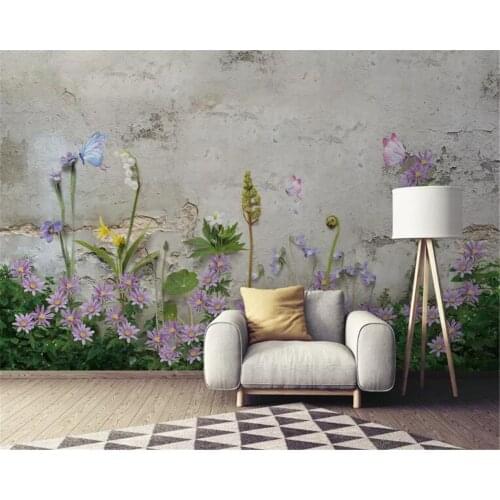 Beibehang 3D wallpaper living room bedroom murals modern Hand painted floral cement TV wall murals wallpaper for walls 3 d
