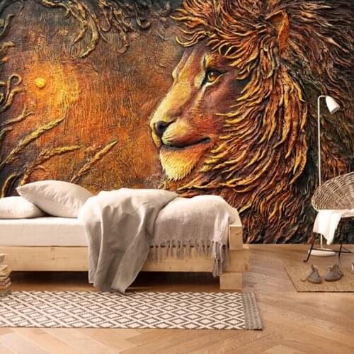 Custom papel DE parede 3d,Embossed golden lion mural for the children room bedroom TV background wall paper