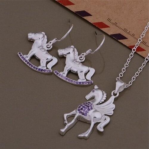 AS406 Hot Sale Silver Plated Color Jewelry Sets For Women Wholesale High Quality Classic Earring 632 + Necklace 765