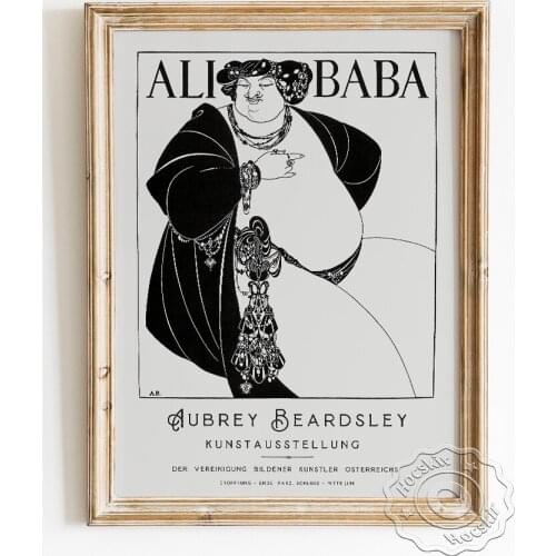 Aubrey Beardsley Exhibition Art Nouveau Museum Poster, Ali Baba Cover Design Prints, French Culture Gallery Decorative Painting