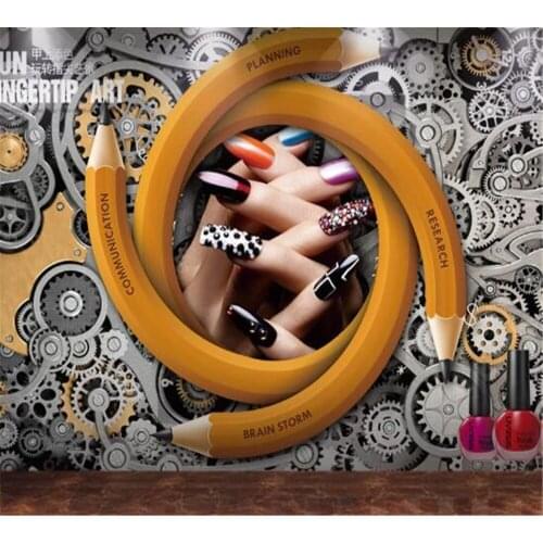 Beibehang Custom wallpaper mural photo 3D personality gear art pencil nail tooling fashion background wall Papel de parede