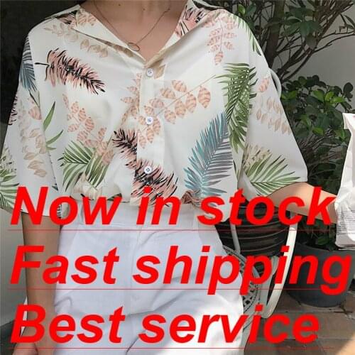 Women One size Blouse Female Hawaiian Floral Short Sleeve Chiffon Shirt Summer Loose Tops