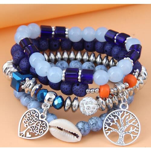 4pcs/set Multi Colors Beads Bohemian Bracelets Women Boho Heart Pendant Charm Pulseras Mujer Bracelets & Bangle