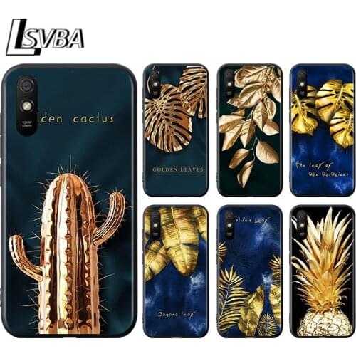 Golden Cactus Banana Leaf for Xiaomi Redmi 10X Pro 9C 9A 9T 9 GO K40 K30 Ultra K20 8 7 S2 6 5 4X Pro Soft Black Phone Case