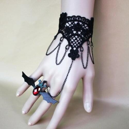 Goth Black Lace Punk Vampire Bat Bracelet For Halloween Party Jewelry Handmade