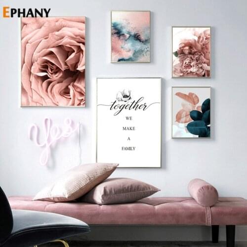 Flower Rose Botanical Canvas Art Poster Nordic Family Quote Print Wall Painting Scandinavian Decoration Picture Home Decor