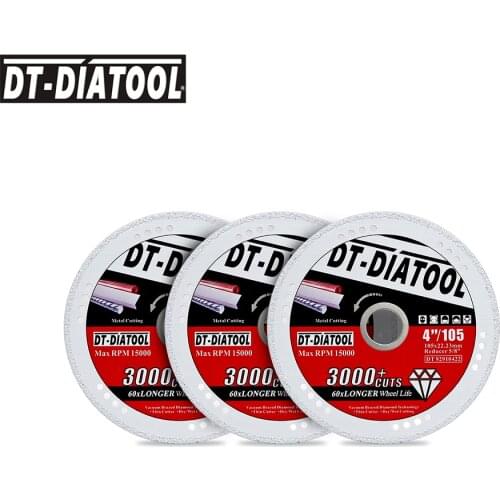 DT-DIATOOL 3pcs/pk Dia 4"/105mm Diamond Saw Blade Metal Cutting Disc Diamond Cut-off Wheel for Angle Steel Tube Iron Rebar