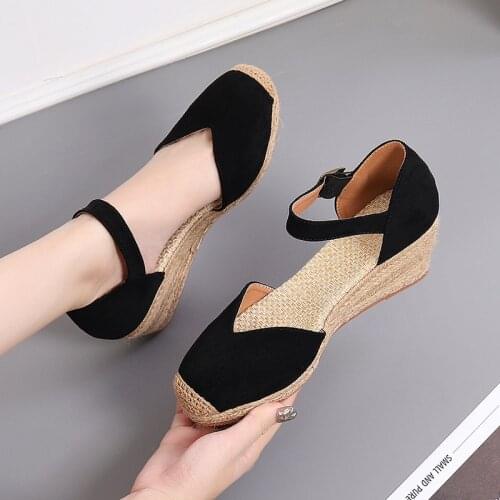 Plus Size 34--43 Espadrilles Wedge Sandals Shoes For Women Summer Canvas High Heels Platform Rope Sandals Fisherman Shoes Woman