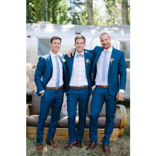 Royal Blue Slim Fit 2020 Groom Tuxedos Wedding Tuxedos Suits Custom Made Groomsmen Best Man Prom Suits Pants