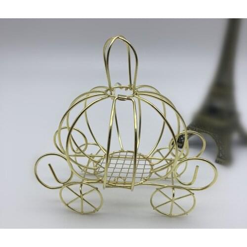 1Pc Creative Pumpkin Carriage Decor Golden Candy Box Pumpkin Cart Metal Candy Box Halloween Wedding Pumpkin Cart Metal Candy