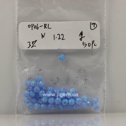 50pcs/bag) Full Drilled 3mm Round Ball Opal Beads Synthetic Opal Loose Stone Light Baby Blue Azure Opal Beads