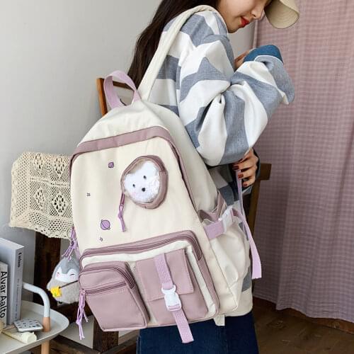 SEETIC Cute School Bag For Teenage Girl Waterproof Women Backpack Student Fashion Book Bag Panelled Anti-Theft Kawaii Backpack
