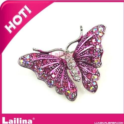 Fashion elegant butterfly brooch made by high quality pink rhinestone free shipping