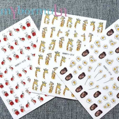 1pcs Cartoon 3D Nail Stickers Red Cute Fly Birds giraffe ladybug Hedgehog Pattern Adhesive DIY Manicure Tips Nail Art Decal
