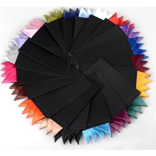 Mens Pre-folded Pocket Square Candy Color Silk Handkerchiefs Formal Wedding Party Business Chest Towel Hanky Black White Red