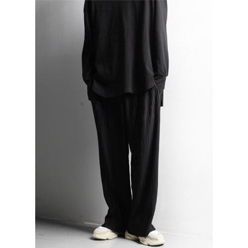 Mens casual fashion trend corrugated loose wide leg trousers floor straight pants