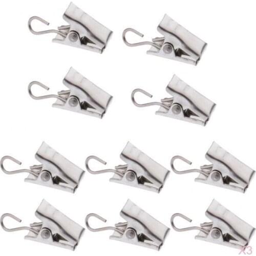 Pack of 30PCS Home DIY, Photo, Clothes, Laundry Peg Clamp, Window Curtain Clips with Hook Hanger Clips 30mm Silver