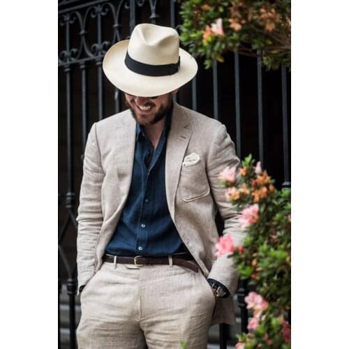 Latest Coat Pant Designs Champagne Linen Men Suit Summer Wedding Suits For Men Casual Beach Groom Tuxedo Blazer 2 Piece Vestidos