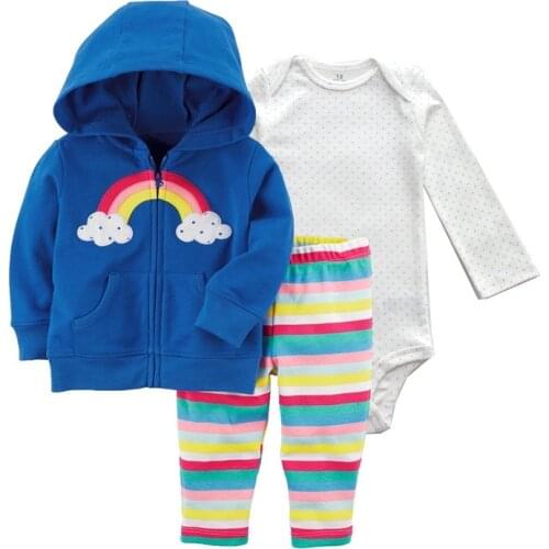 2018 New 3pcs lots Baby Boys Girls Long Sleeve bodysuits Pants, dinosaur Monster Cotton Fleece Hooded jacket for toddle baby