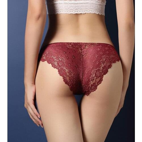 Sexy Women Solid Color Low Rise Lace Hollow Out Briefs Hip Lift Underwear Panty