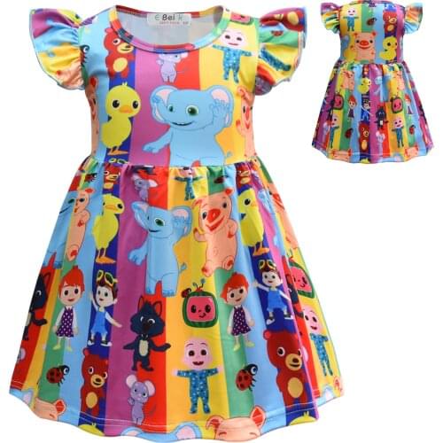 Baby Girl Printing Cartoon Cosplay Dress Flying Sleeve Boutique Summer Clothing for Party