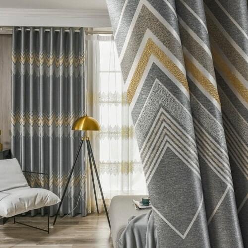 Custom curtains Nordic Simple livingroom gray Polyline Jacquard shading bedroom blackout curtain tulle valance drape M860